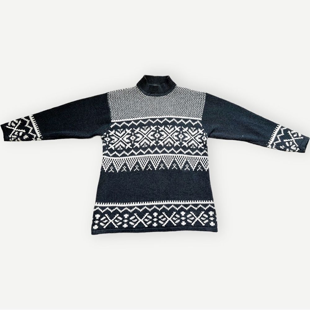 St. John’s Bay Vintage Chunky Knit Cozy Gray Fair Isle Mockneck Sweater. XL.